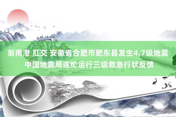 翁雨澄 肛交 安徽省合肥市肥东县发生4.7级地震 中国地震局连忙运行三级救急行状反馈