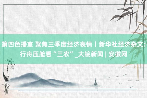 第四色播室 聚焦三季度经济表情丨新华社经济杂文：行舟压舱看“三农”_大皖新闻 | 安徽网