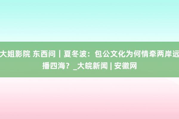 大姐影院 东西问｜夏冬波：包公文化为何情牵两岸远播四海？_大皖新闻 | 安徽网